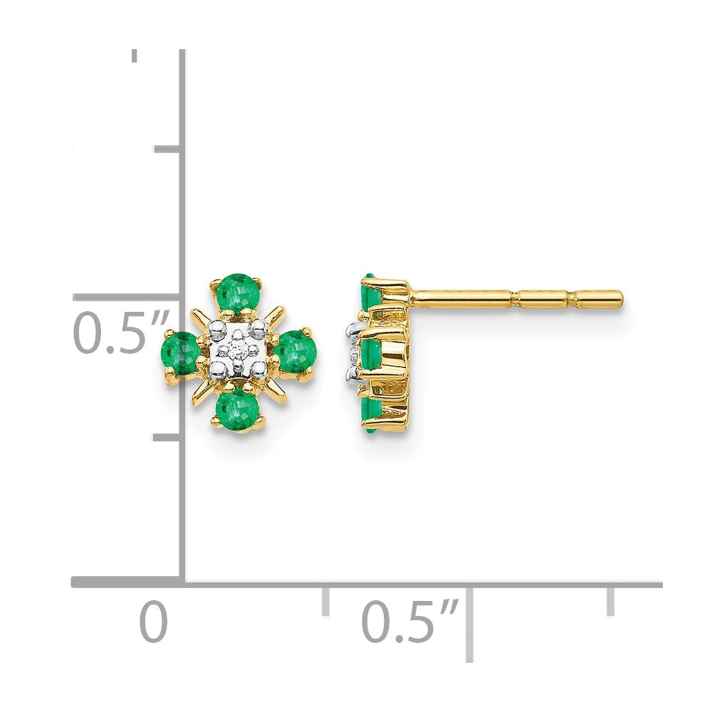 14k 2mm Round Emerald and Diamond Post Earrings