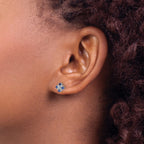 14k White Gold 2mm Round Blue Sapphire and Diamond Post Earrings
