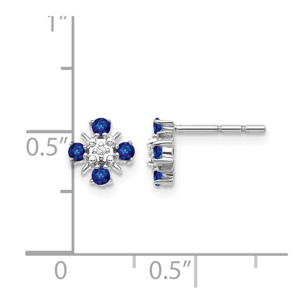 14k White Gold 2mm Round Blue Sapphire and Diamond Post Earrings