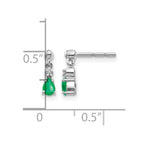 14k White Gold 4x3mm Pear Emerald and Diamond Dangle Post Earrings