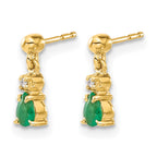 14k 4x3mm Pear Emerald and Diamond Dangle Post Earrings