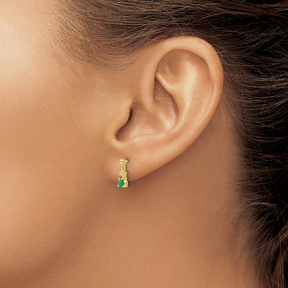 14k 4x3mm Pear Emerald and Diamond Dangle Post Earrings
