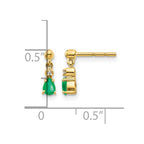 14k 4x3mm Pear Emerald and Diamond Dangle Post Earrings