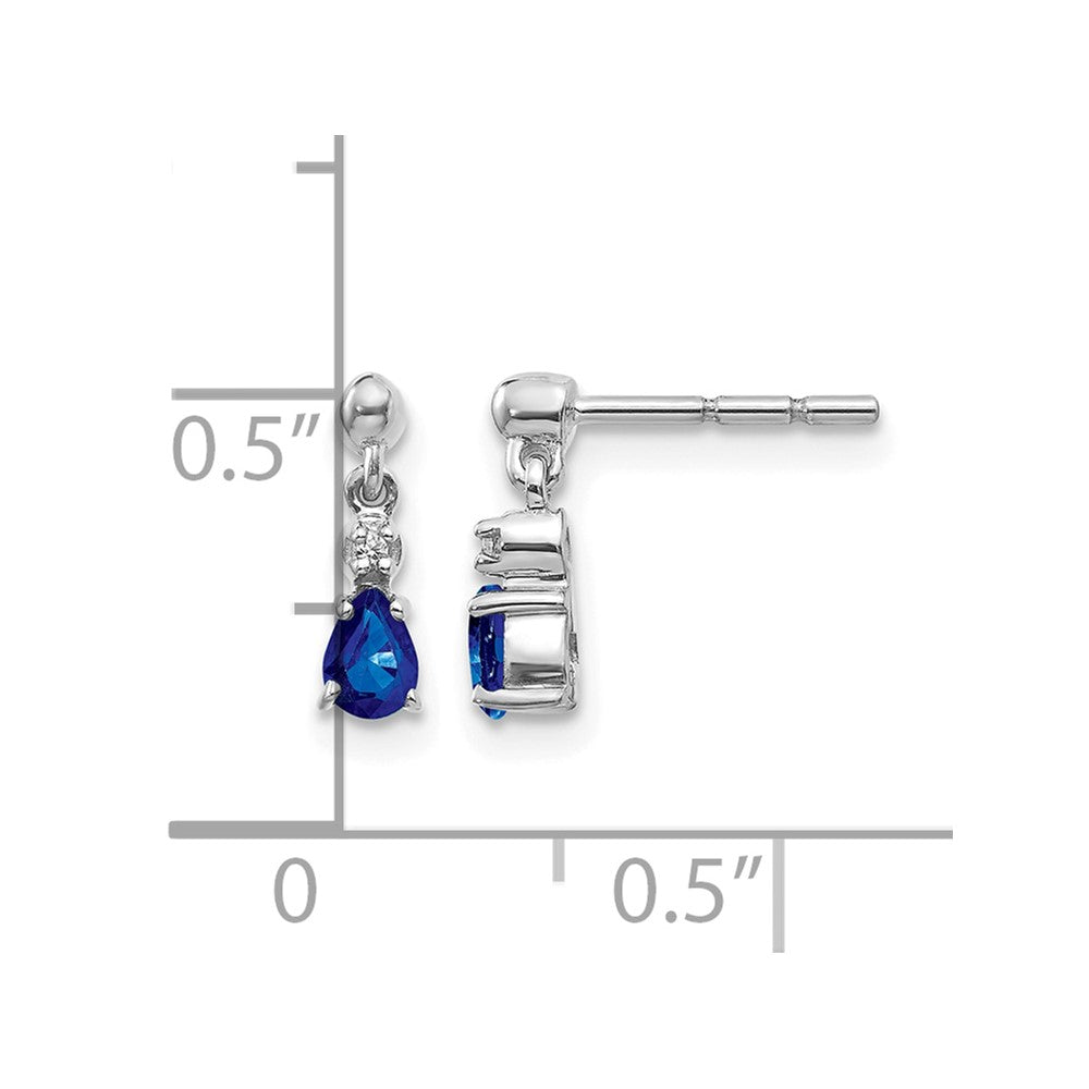 14k White Gold 4x3mm Pear Blue Sapphire and Diamond Dangle Post Earrings