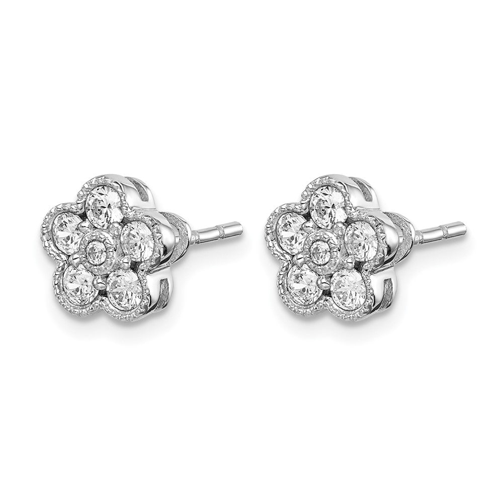 True Origin 14K White Gold 1/2 carat Lab Grown Diamond VS+ F+ Complete Floral Post Earrings