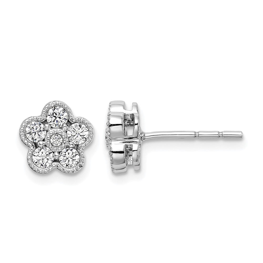 True Origin 14K White Gold 1/2 carat Lab Grown Diamond VS+ F+ Complete Floral Post Earrings