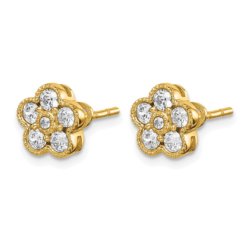 True Origin 14K Yellow Gold 1/2 carat Lab Grown Diamond VS+ F+ Complete Floral Post Earrings