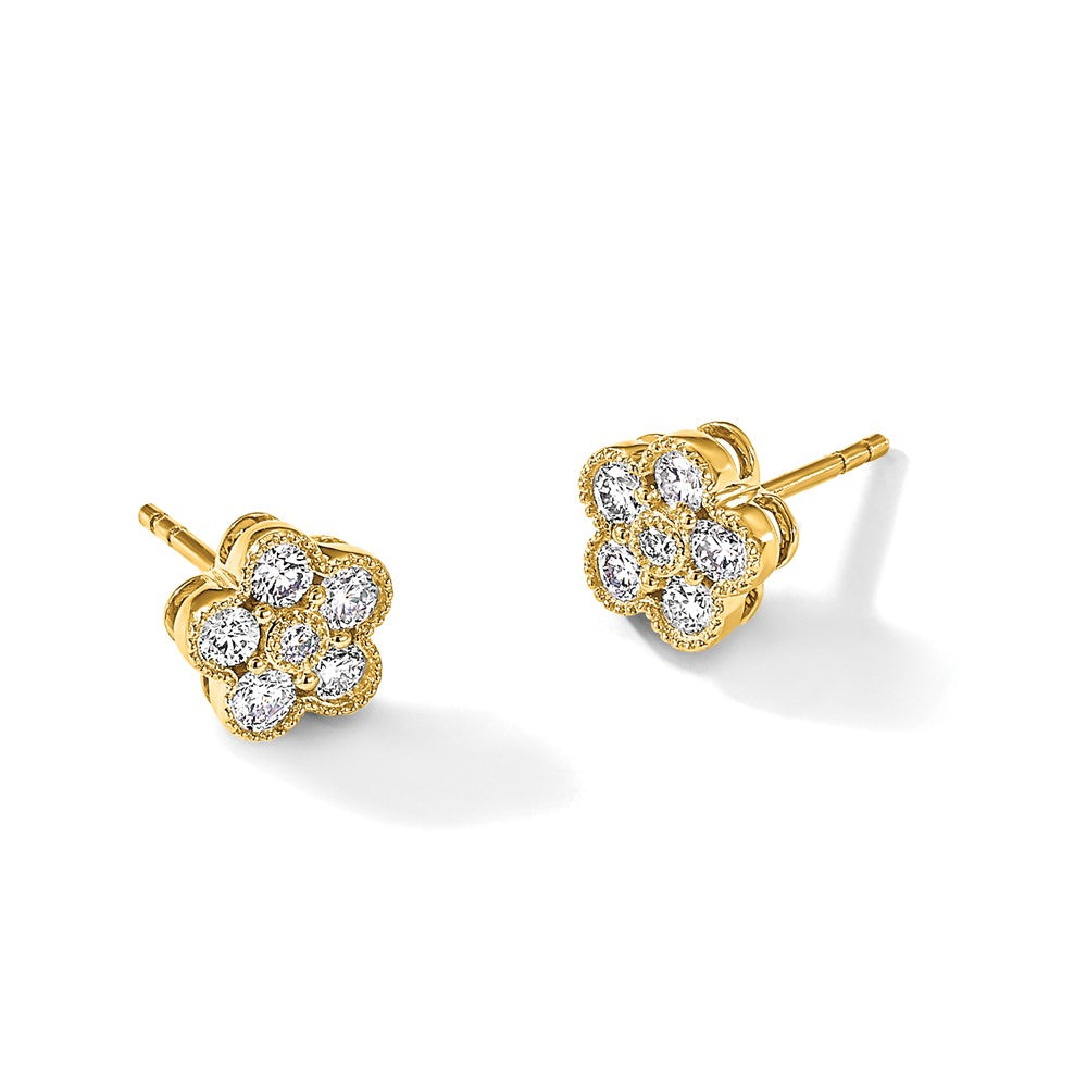 True Origin 14K Yellow Gold 1/2 carat Lab Grown Diamond VS+ F+ Complete Floral Post Earrings