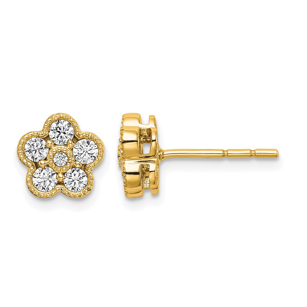 True Origin 14K Yellow Gold 1/2 carat Lab Grown Diamond VS+ F+ Complete Floral Post Earrings