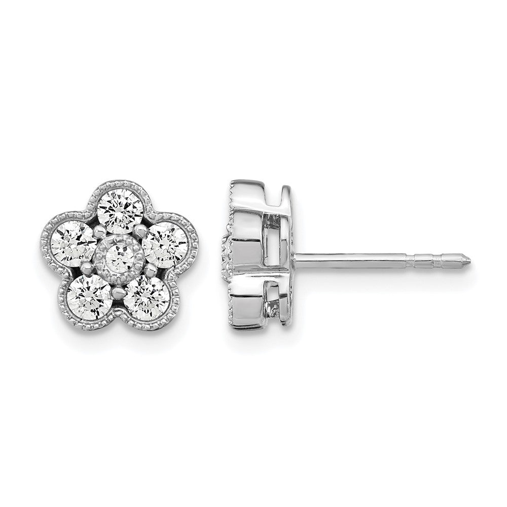 True Origin 14K White Gold 3/4 carat Lab Grown Diamond VS+ F+ Complete Floral Post Earrings