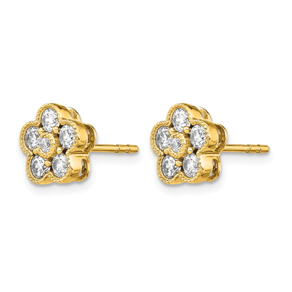 True Origin 14K Yellow Gold 3/4 carat Lab Grown Diamond VS+ F+ Complete Floral Post Earrings