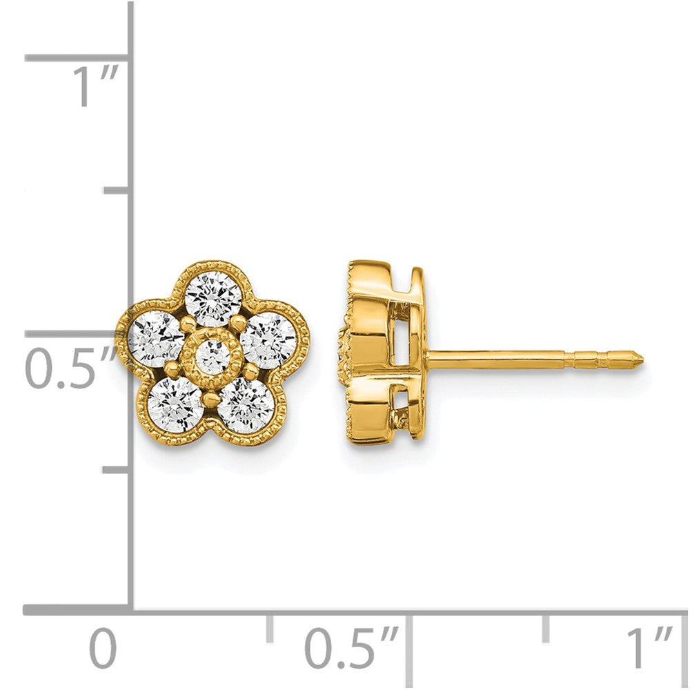 True Origin 14K Yellow Gold 3/4 carat Lab Grown Diamond VS+ F+ Complete Floral Post Earrings