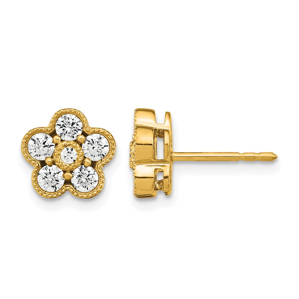 True Origin 14K Yellow Gold 3/4 carat Lab Grown Diamond VS+ F+ Complete Floral Post Earrings