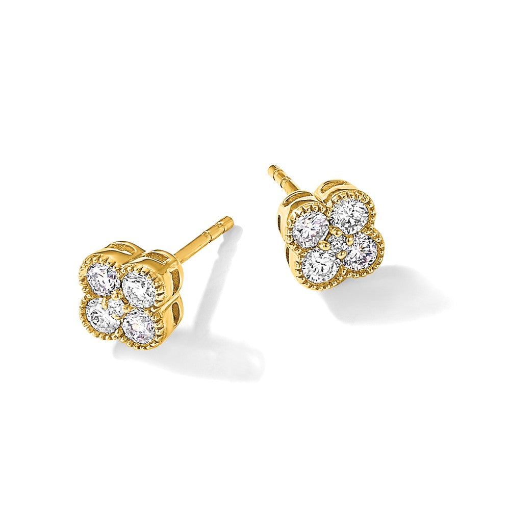 True Origin 14K Yellow Gold 1/2 carat Lab Grown Diamond VS+ F+ Complete Bloom Floral Earrings
