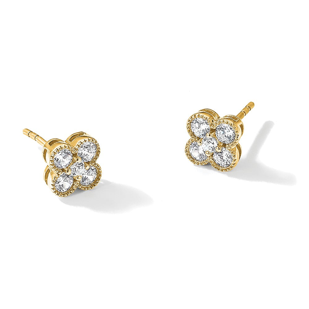 True Origin 14K Yellow Gold 3/4 carat Lab Grown Diamond VS+ F+ Complete Bloom Floral Earrings