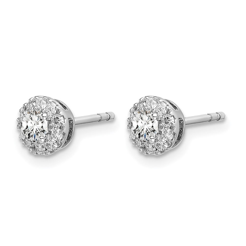 14k White Gold 1/2 carat Lab Grown Diamond VS/SI+ G+ Round Halo Post Earrings