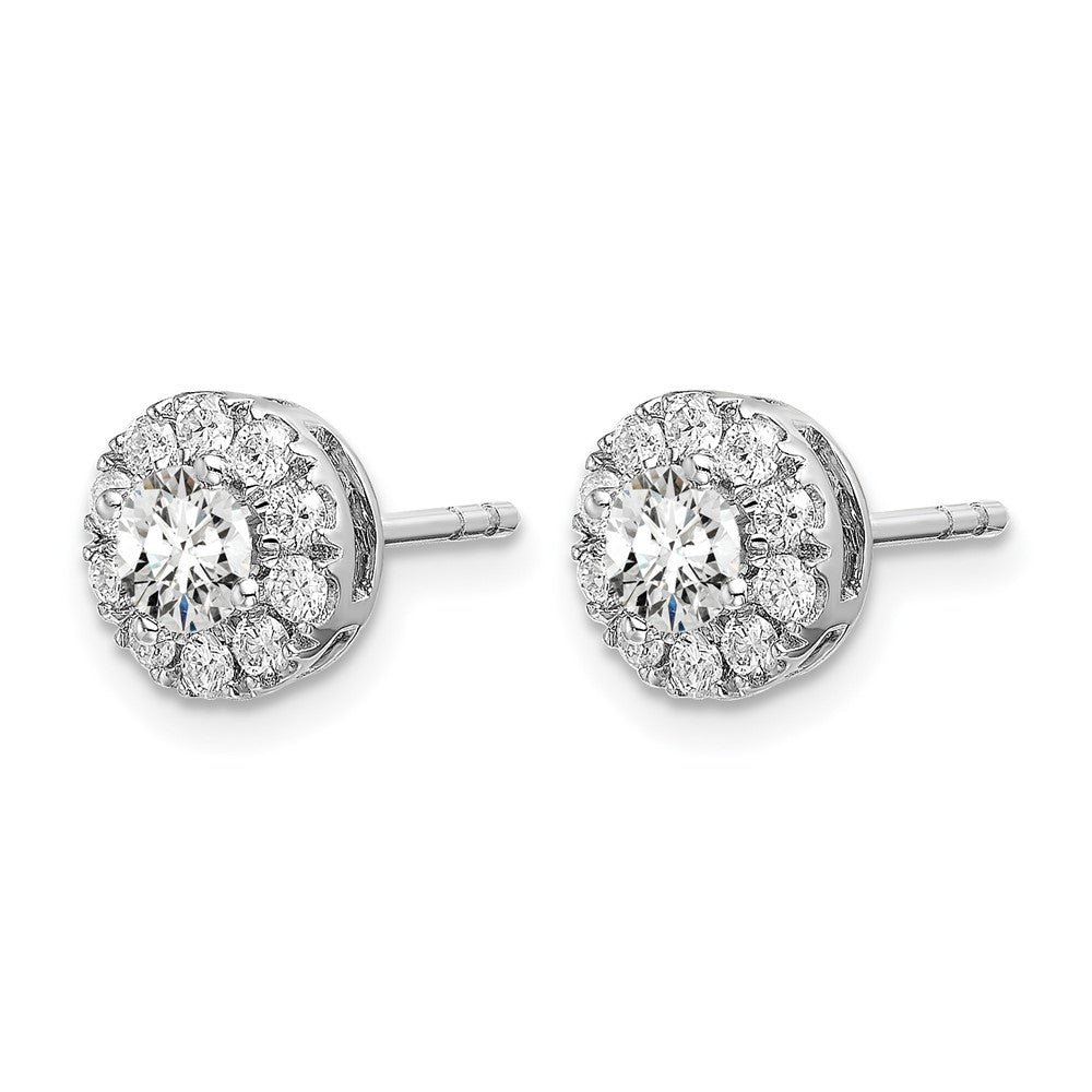 14k White Gold 1 carat Lab Grown Diamond VS/SI+ G+ Round Halo Post Earrings