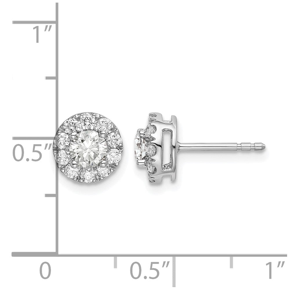 14k White Gold 1 carat Lab Grown Diamond VS/SI+ G+ Round Halo Post Earrings