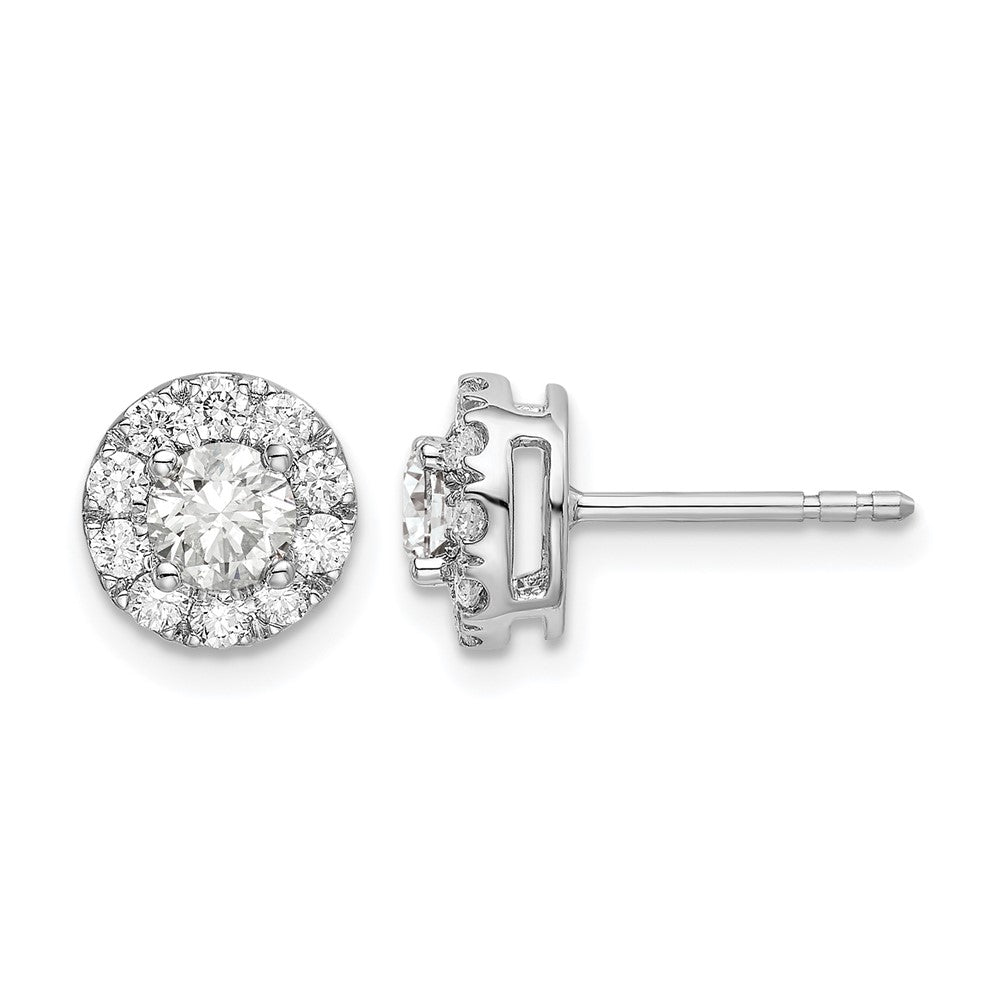 14k White Gold 1 carat Lab Grown Diamond VS/SI+ G+ Round Halo Post Earrings