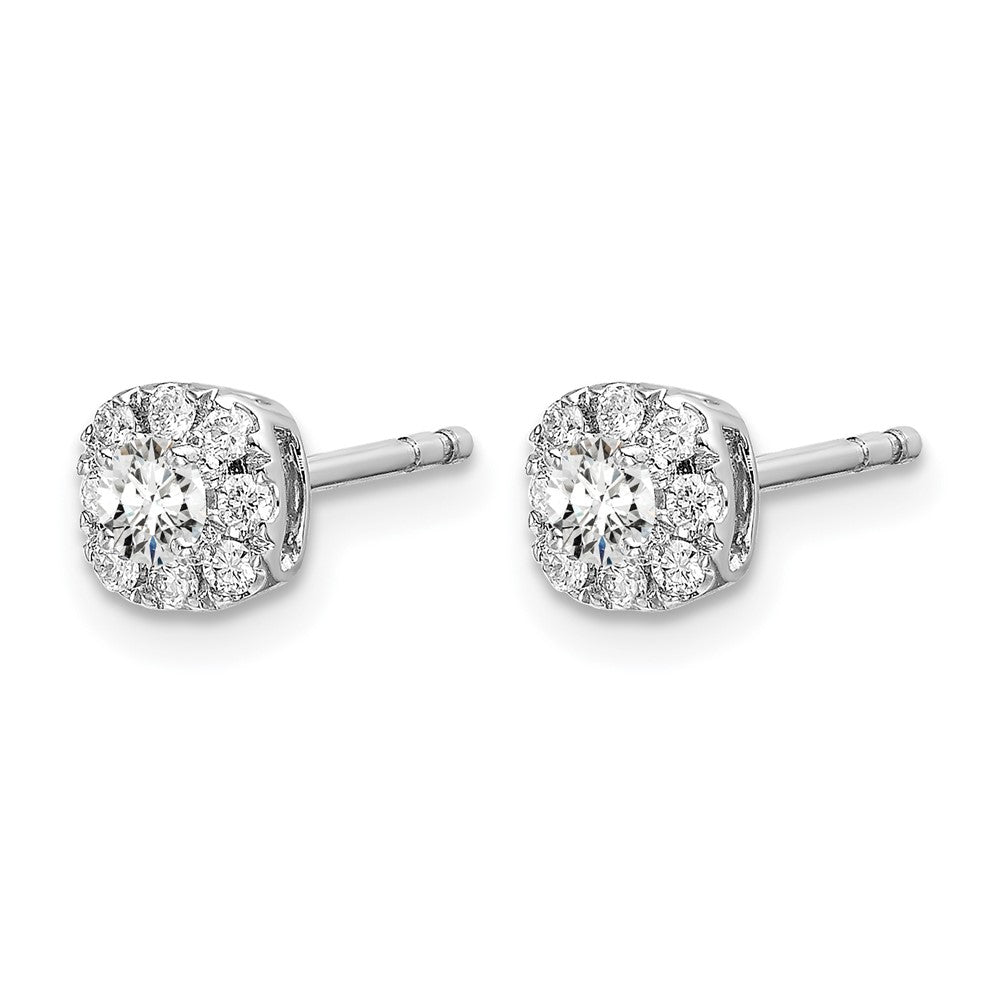 14k White Gold 1/3 carat Lab Grown Diamond VS/SI+ G+ Complete Cushion Halo Post Earrings