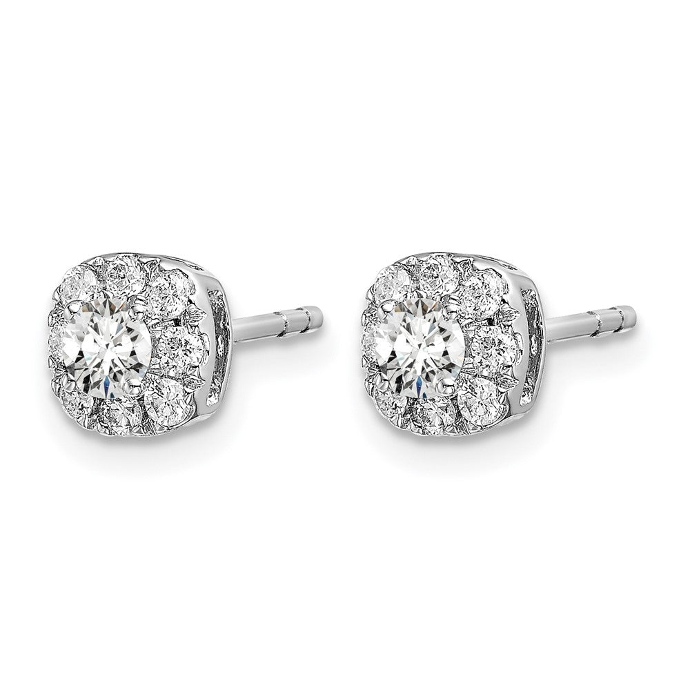 14k White Gold 1/2 carat Lab Grown Diamond VS/SI+ G+ Complete Cushion Halo Post Earrings
