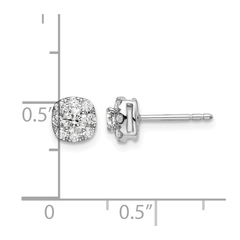 14k White Gold 1/2 carat Lab Grown Diamond VS/SI+ G+ Complete Cushion Halo Post Earrings