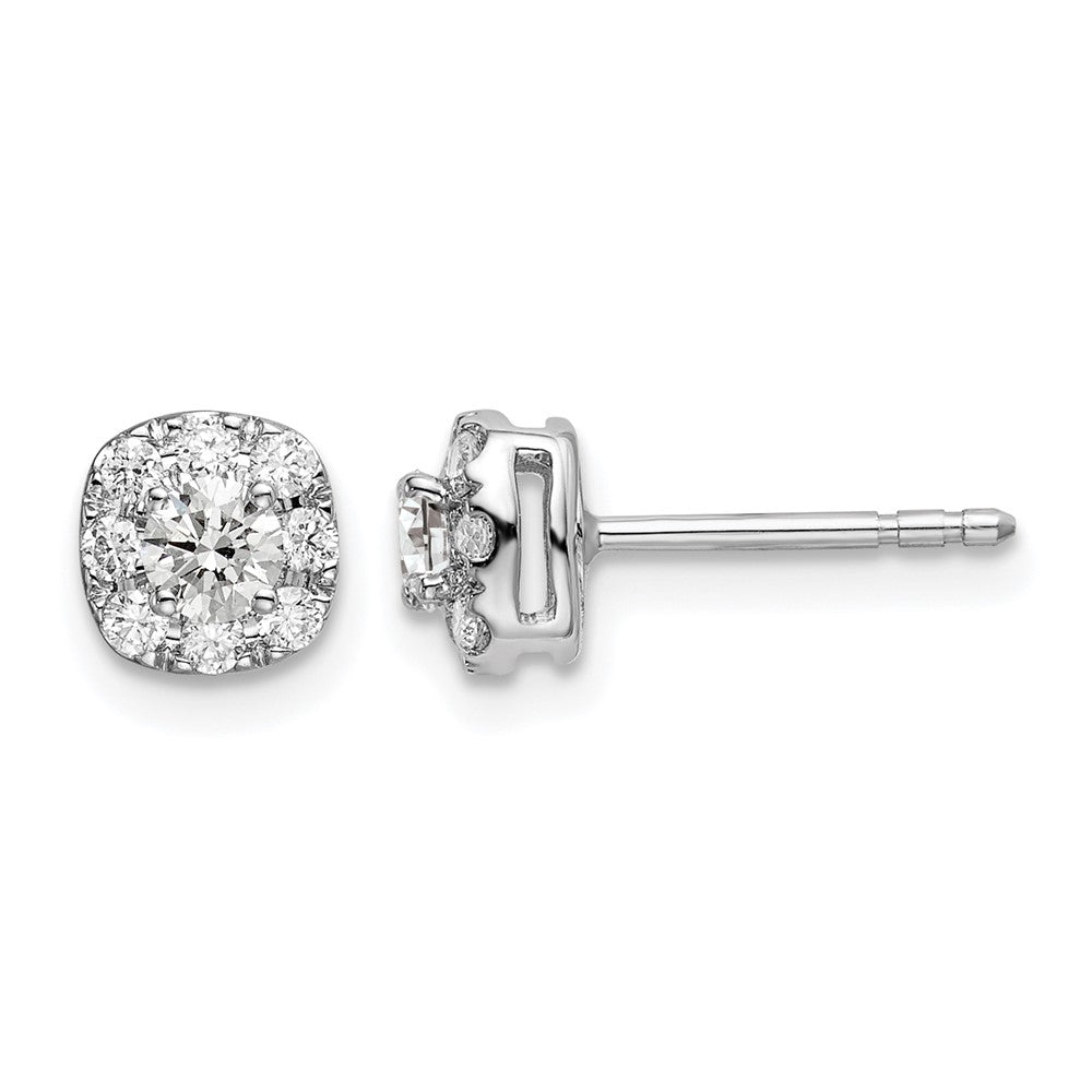 14k White Gold 1/2 carat Lab Grown Diamond VS/SI+ G+ Complete Cushion Halo Post Earrings