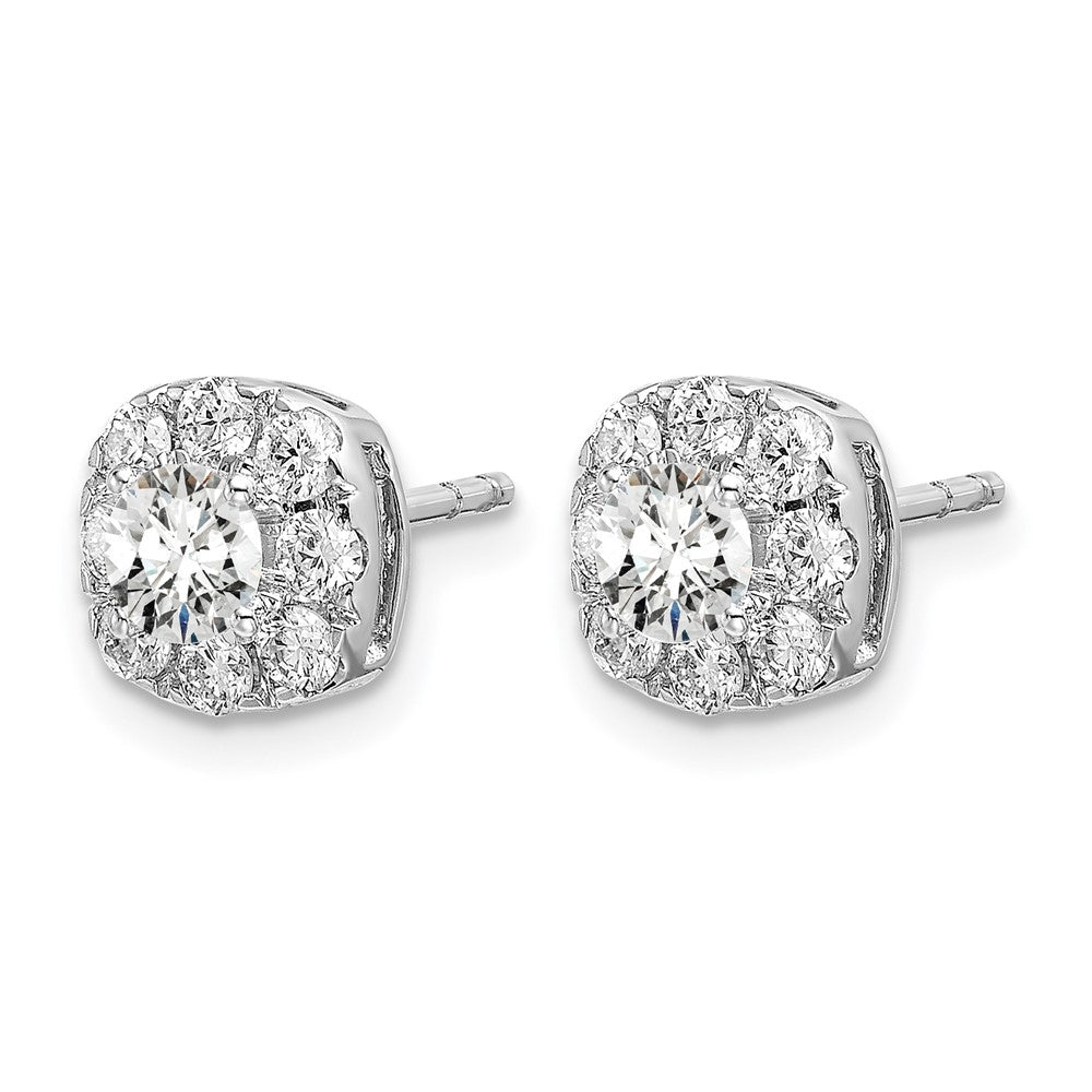 14k White Gold 1 carat Lab Grown Diamond VS/SI+ G+ Complete Cushion Halo Post Earrings
