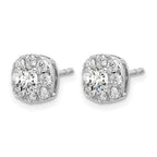 14k White Gold 1 carat Lab Grown Diamond VS/SI+ G+ Complete Cushion Halo Post Earrings