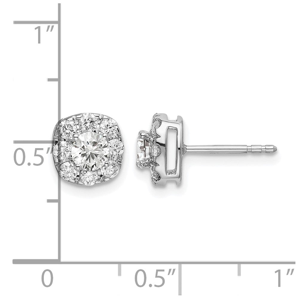 14k White Gold 1 carat Lab Grown Diamond VS/SI+ G+ Complete Cushion Halo Post Earrings