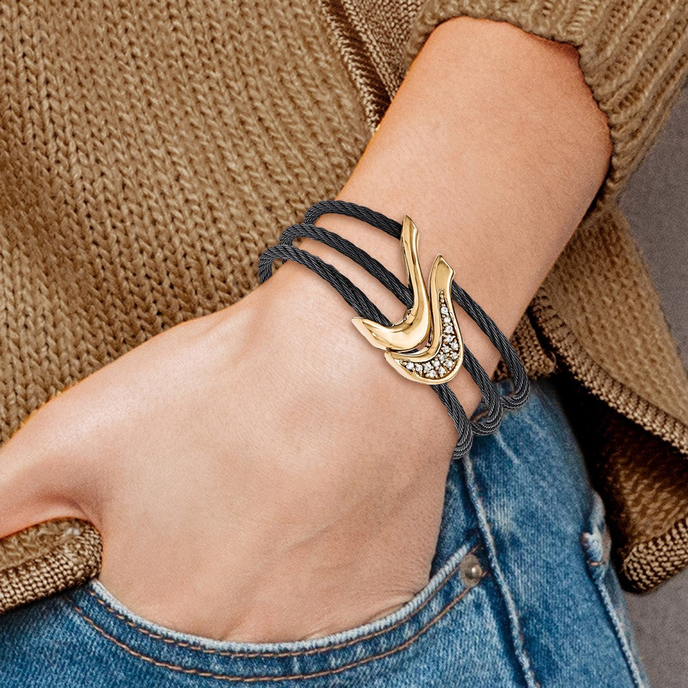 Edward Mirell Black Ti & Bronze Cable White Sapphire Cable Flex Cuff Bangle