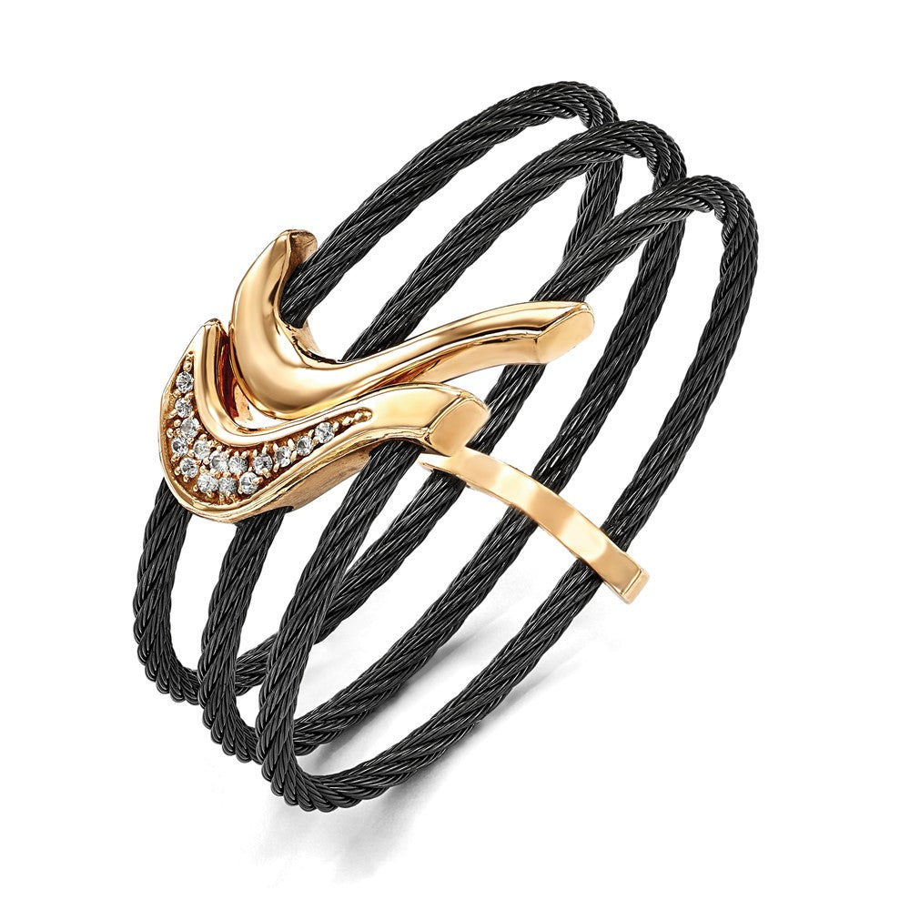 Edward Mirell Black Ti & Bronze Cable White Sapphire Cable Flex Cuff Bangle