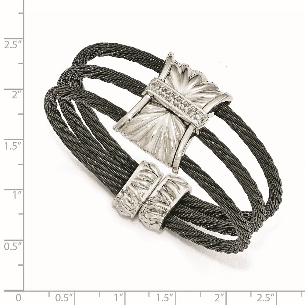 Edward Mirell Titanium Sterling Silver Wht Sapphire Cable Cuff Bangle