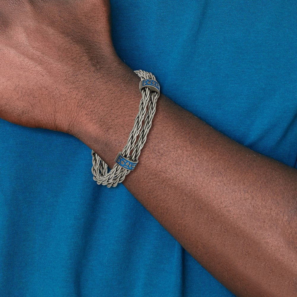 Edward Mirell Titanium Brushed w/ Blue Anodized Stations Cuff Bracelet