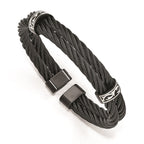 Edward Mirell Black Ti & Sterling Silver Thorn Double Cable Cuff Bracelet