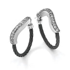 Edward Mirell Black Ti Memory Cable and Argentium Sterling Silver with White Sapphire Hoop Earrings