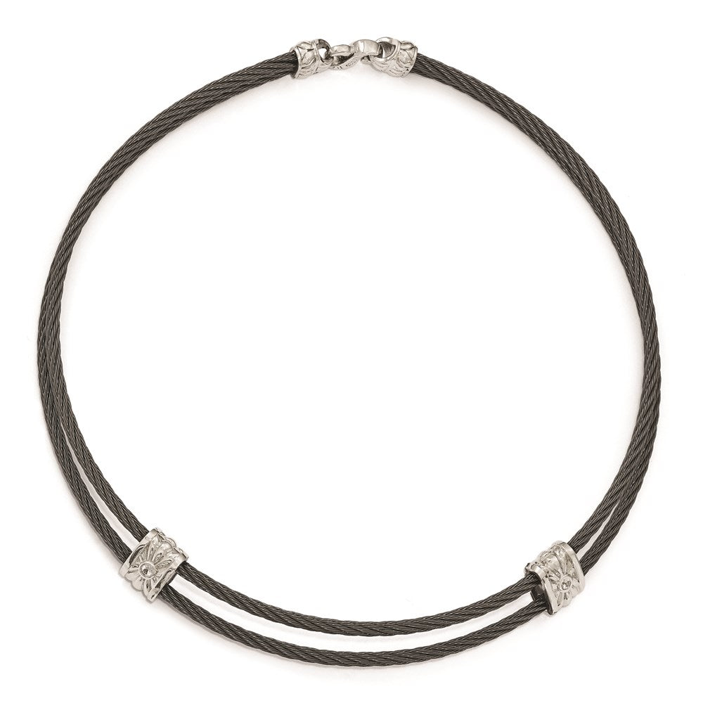 Edward Mirell Titanium & Sterling Silver White Sapphire Cable Necklace