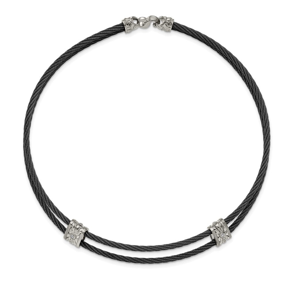 Edward Mirell Titanium & Sterling Silver White Sapphire Cable Necklace