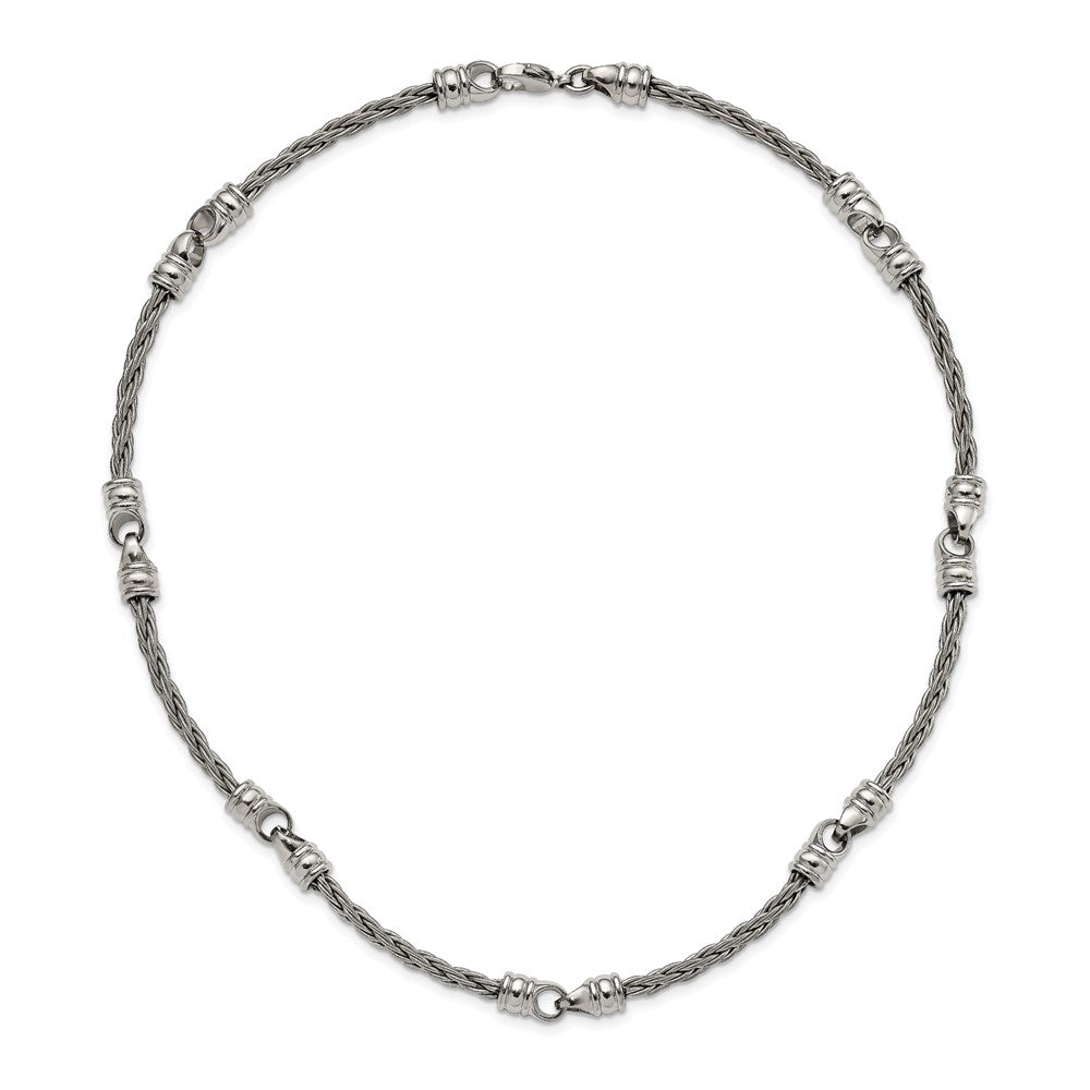 Edward Mirell Titanium Brushed Cable & Polished Link Necklace