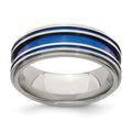 Edward Mirell Titanium with Blue Anodized Grooves 8mm Band