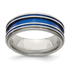 Edward Mirell Titanium with Blue Anodized Grooves 8mm Band