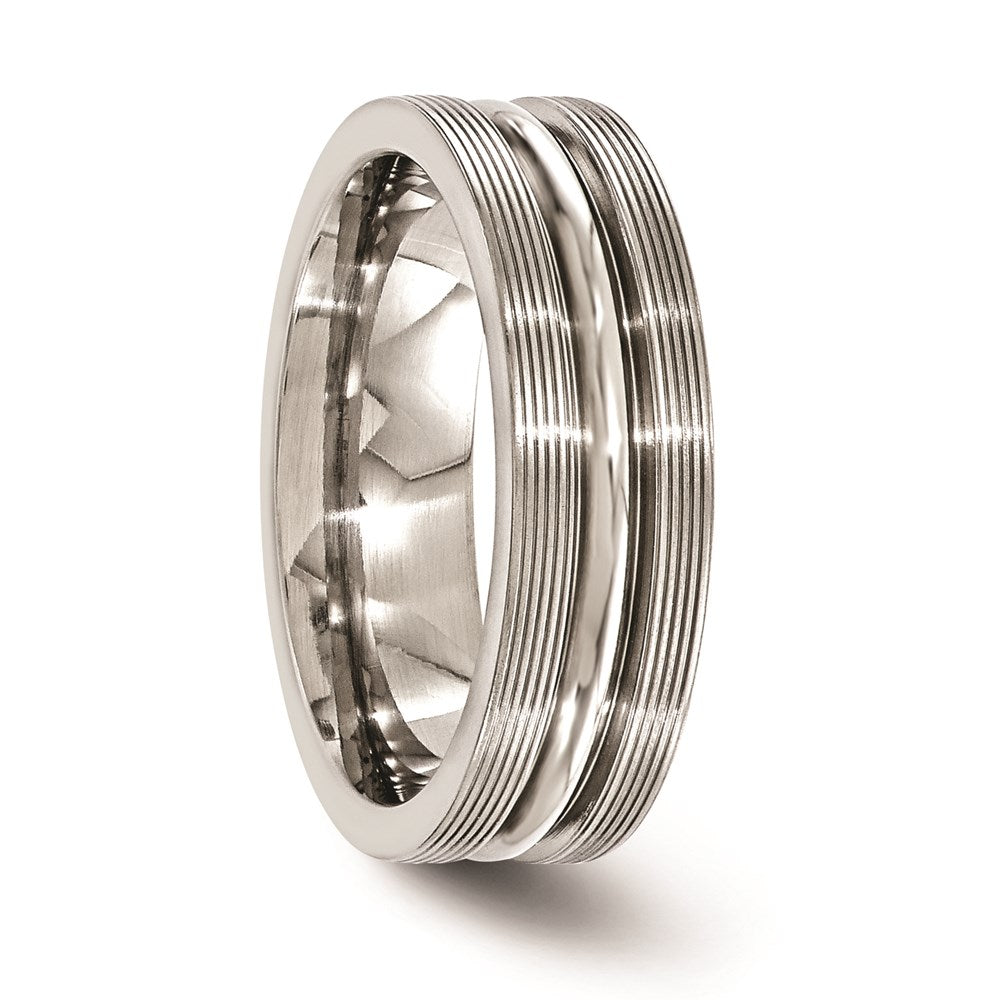 Edward Mirell Titanium Brushed/Polished Textured Lines 7mm Band