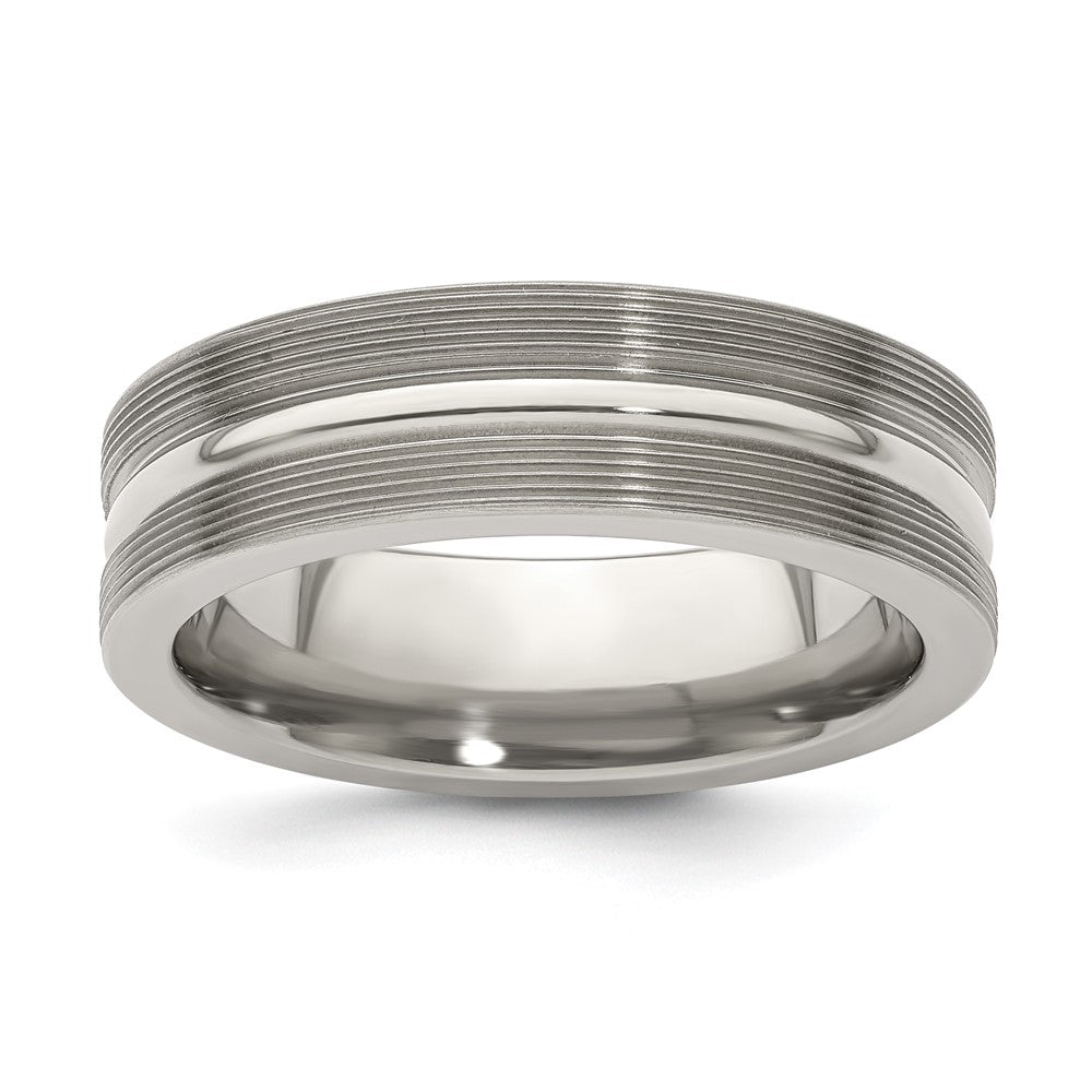 Edward Mirell Titanium Brushed/Polished Textured Lines 7mm Band