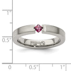 Edward Mirell Titanium Tension-set Square Rhodolite Garnet Brushed 4mm Band