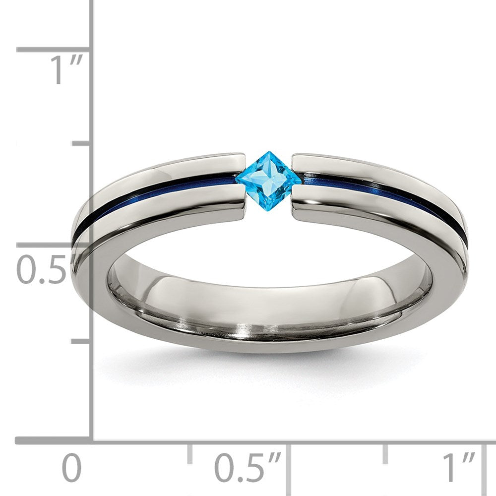 Edward Mirell Titanium Blue Topaz and Blue Anodized 4mm Band