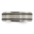 Edward Mirell Titanium with Sterling Silver Textured Lines Step Edge 7.5mm Band