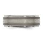 Edward Mirell Titanium with Sterling Silver Textured Lines Step Edge 7.5mm Band