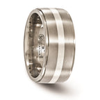 Edward Mirell Titanium Brushed/Polished with Argentium Sterling Silver Inlay Flat 10mm Band