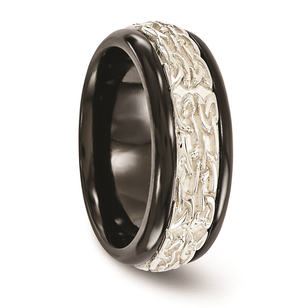 Edward Mirell Black Ti w/Sterling Silver Patterned 9mm Band