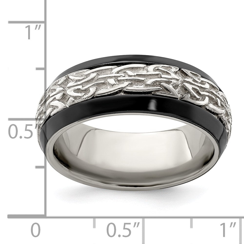 Edward Mirell Black Ti w/Sterling Silver Patterned 9mm Band